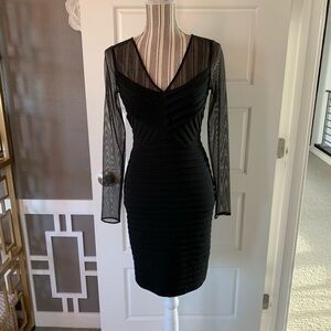 Calvin Klein Sheer Sleeve Little Black Dress